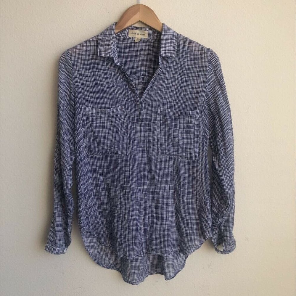 Cloth & Stone Popover Shirt Blue White Pockets XS - Picture 1 of 8